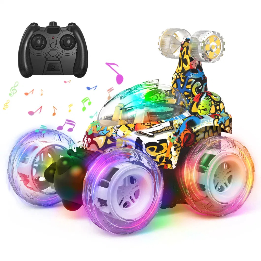 RC Stunt Invincible Graffiti 360° Rolling Twister with Colorful Lights & Music Switch, Rechargeable Remote Control Car